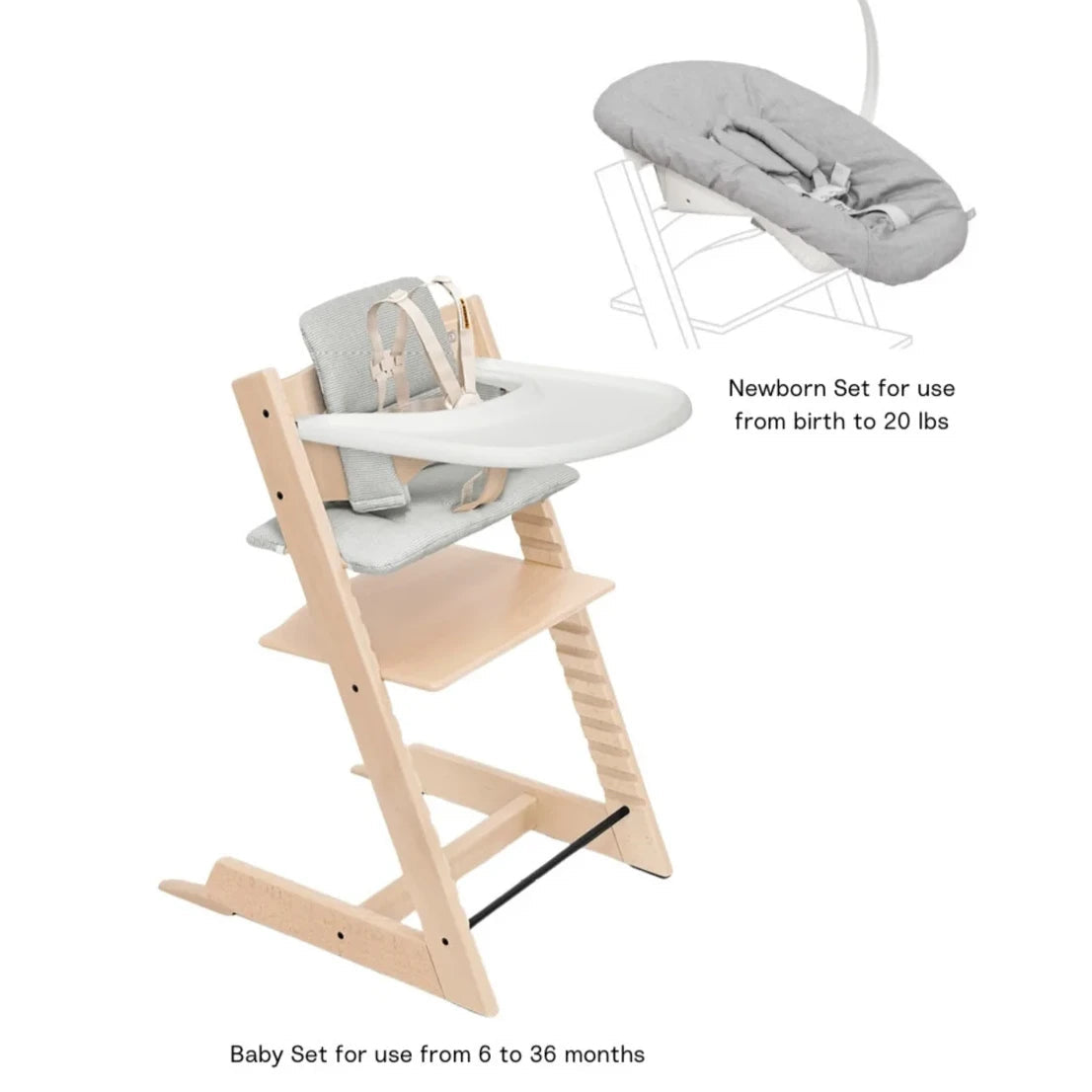 Natural / Nordic Grey Cushion - Stokke Tripp Trapp® High Chair² Complete + Newborn Set Bundle Features