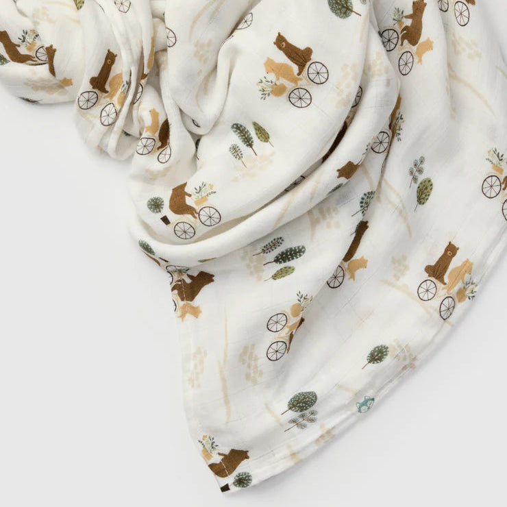 Loulou Lollipop Luxe Muslin Swaddle - Bears on Bikes 2