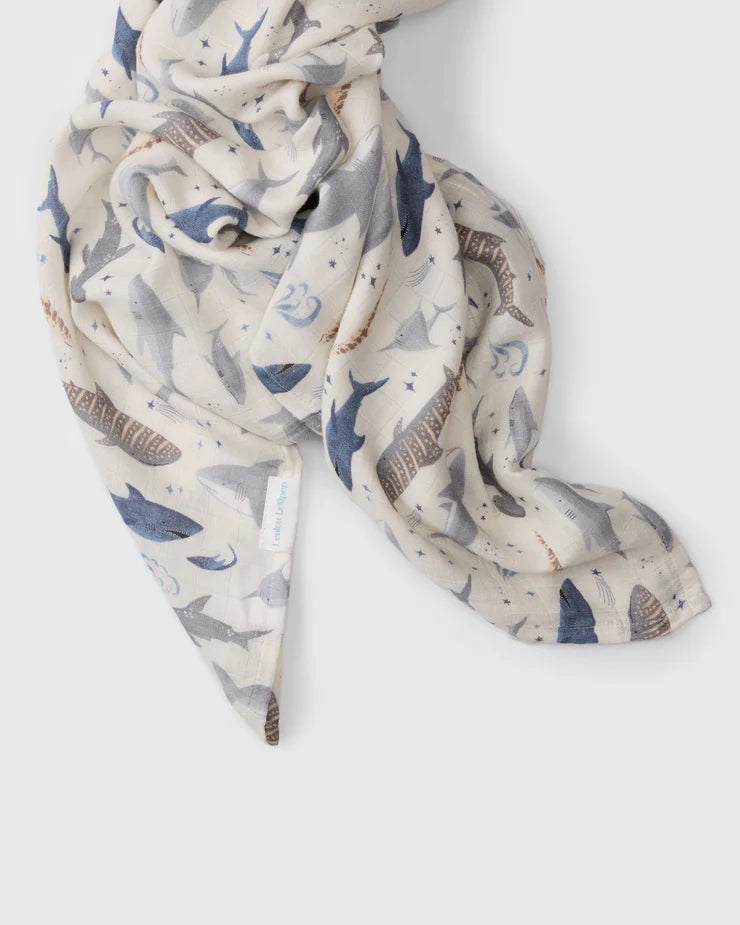 Loulou Lollipop Luxe Muslin Swaddle - Sharks 2