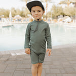 Current Tyed Clothing UV Sunsuit - Solid Dark Green Ribbed Lifestyle 1
