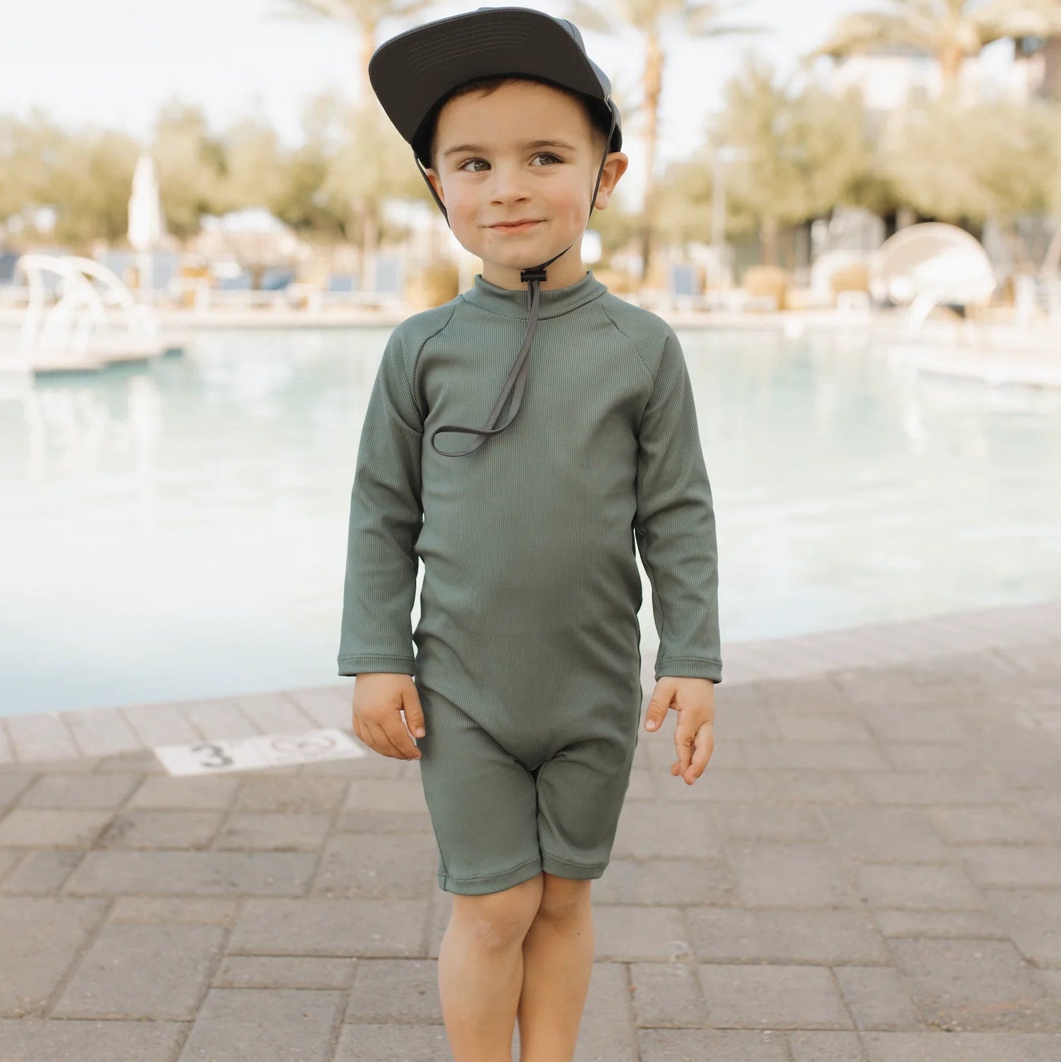Current Tyed Clothing UV Sunsuit - Solid Dark Green Ribbed Lifestyle 1
