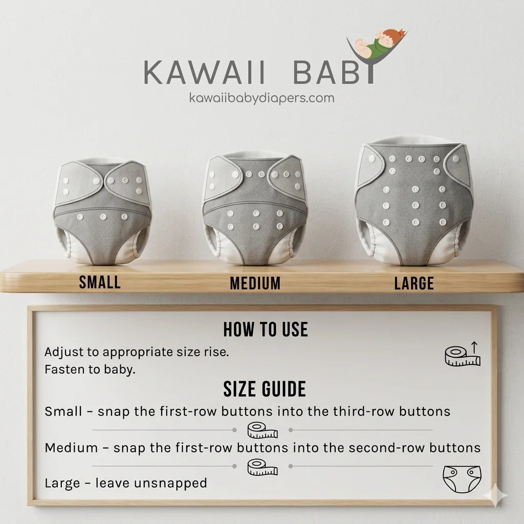 KaWaii Baby One Size Reusable Snap Cloth Diaper Bamboo Bundle - Size Guide & Usage Instructions