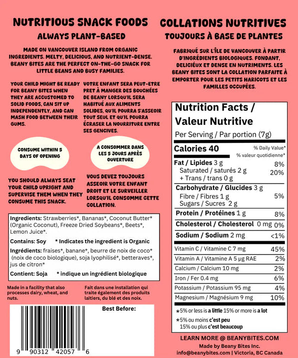Beany Bites Smoothie Melts - Strawberries N' Cream Back of Package and Ingredients