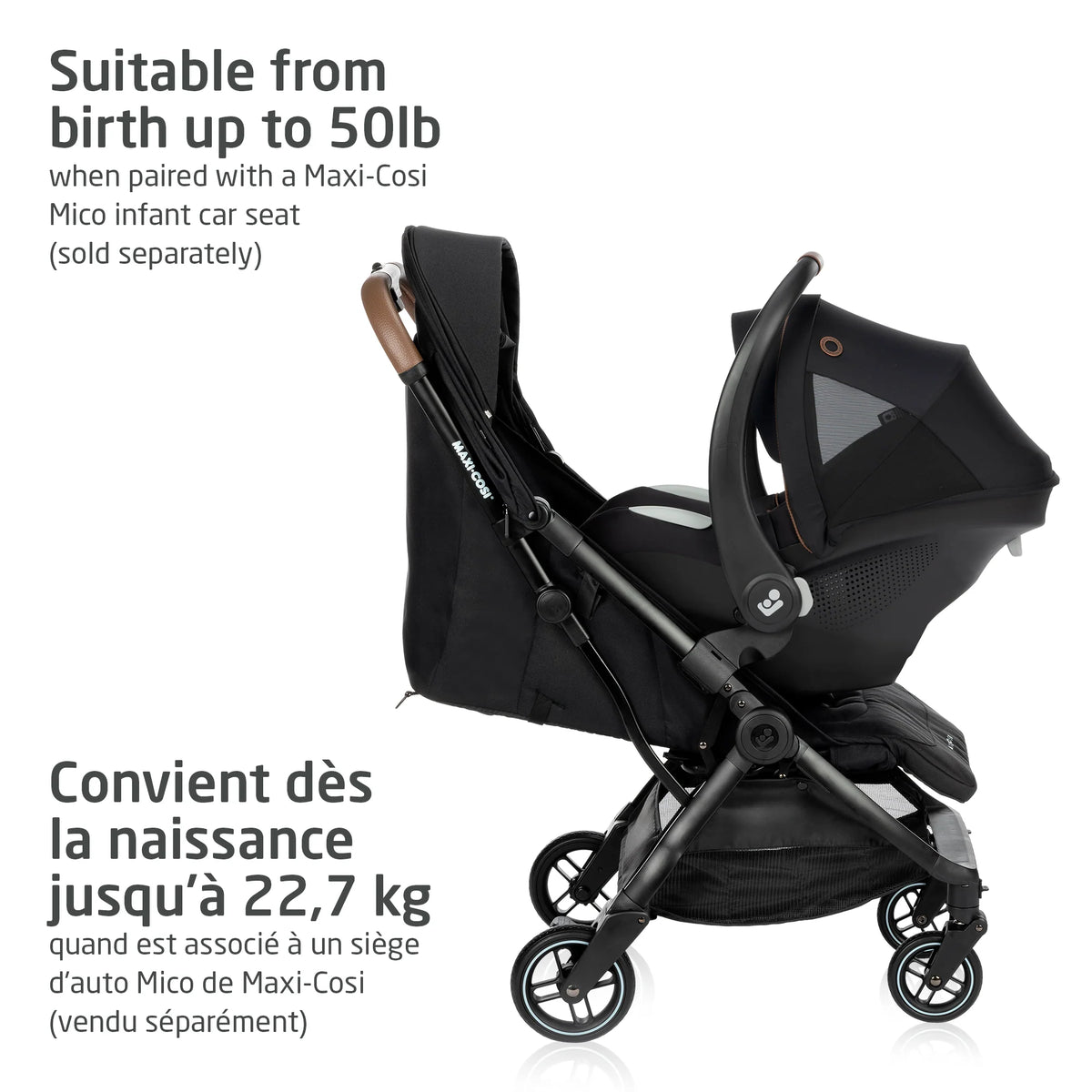 Maxi-Cosi Eva Auto-Fold Lightweight Compact Travel Stroller - Suitable From Birth with Mico infant car seat