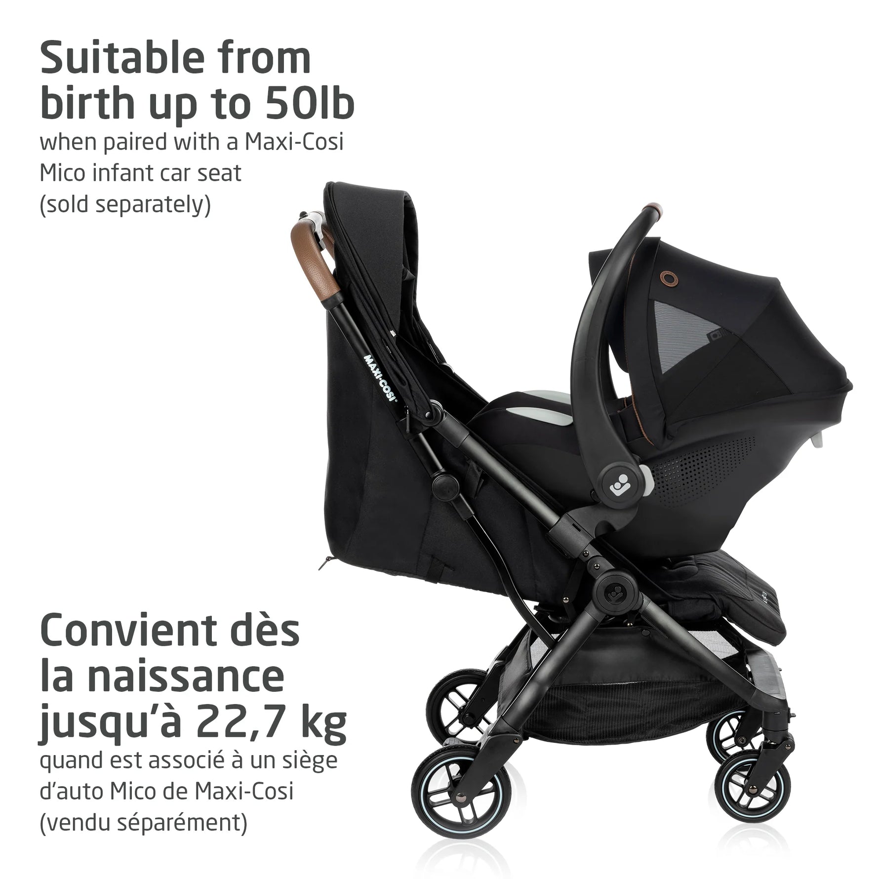 Maxi-Cosi Eva Auto-Fold Lightweight Compact Travel Stroller - Suitable From Birth with Mico infant car seat