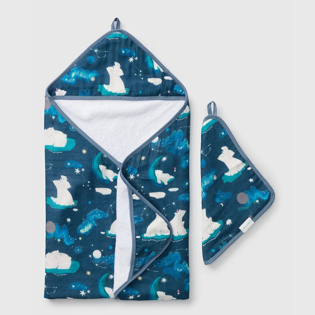 Loulou Lollipop Hooded Towel & Washcloth Set - Stargazing Bear