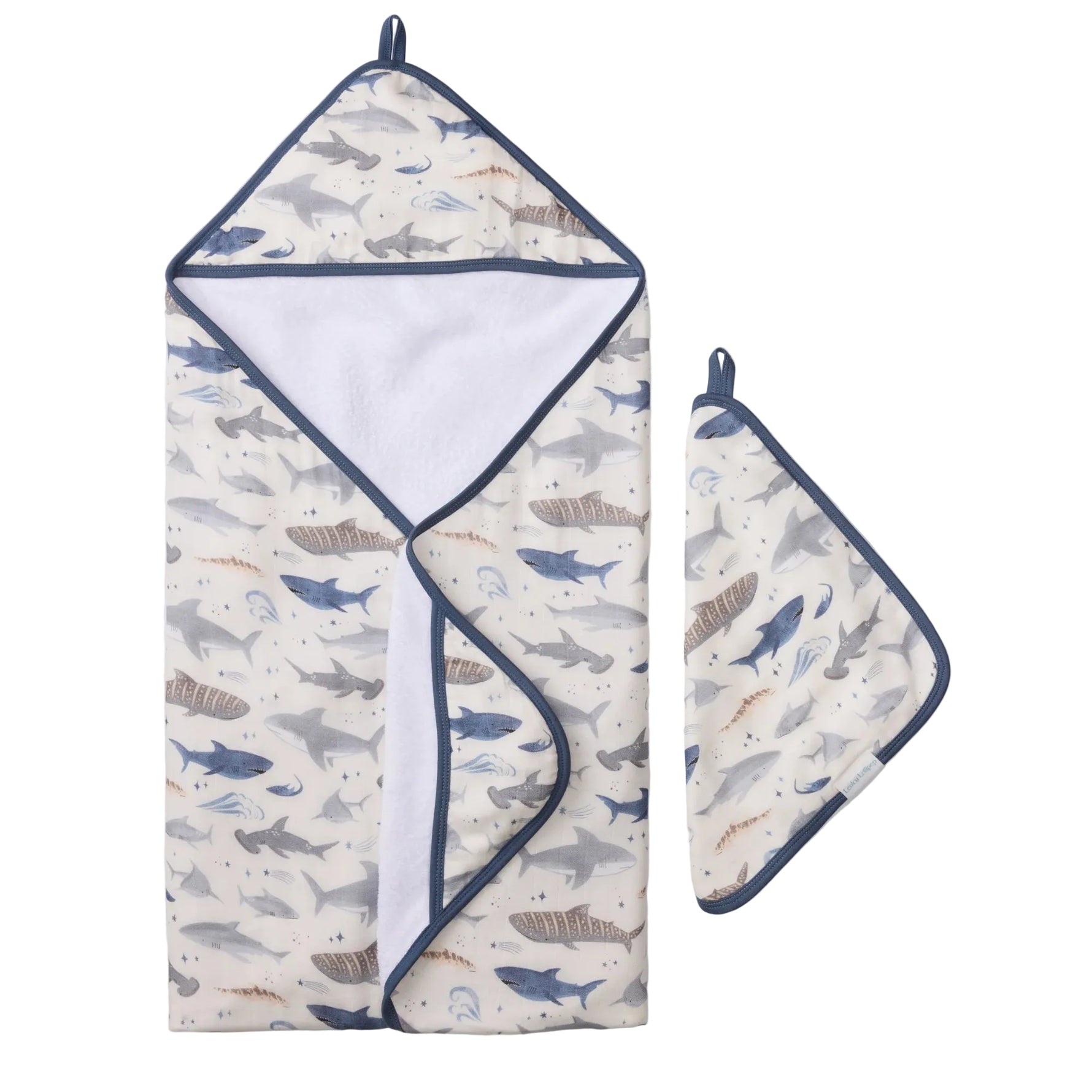 Loulou Lollipop Hooded Towel and Washcloth Set - Sharks