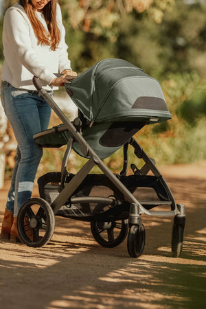 UPPAbaby Vista V3 Stroller - Evelyn (Meadow Green/Graphite Frame/Chestnut Leather) - Lifestyle 2