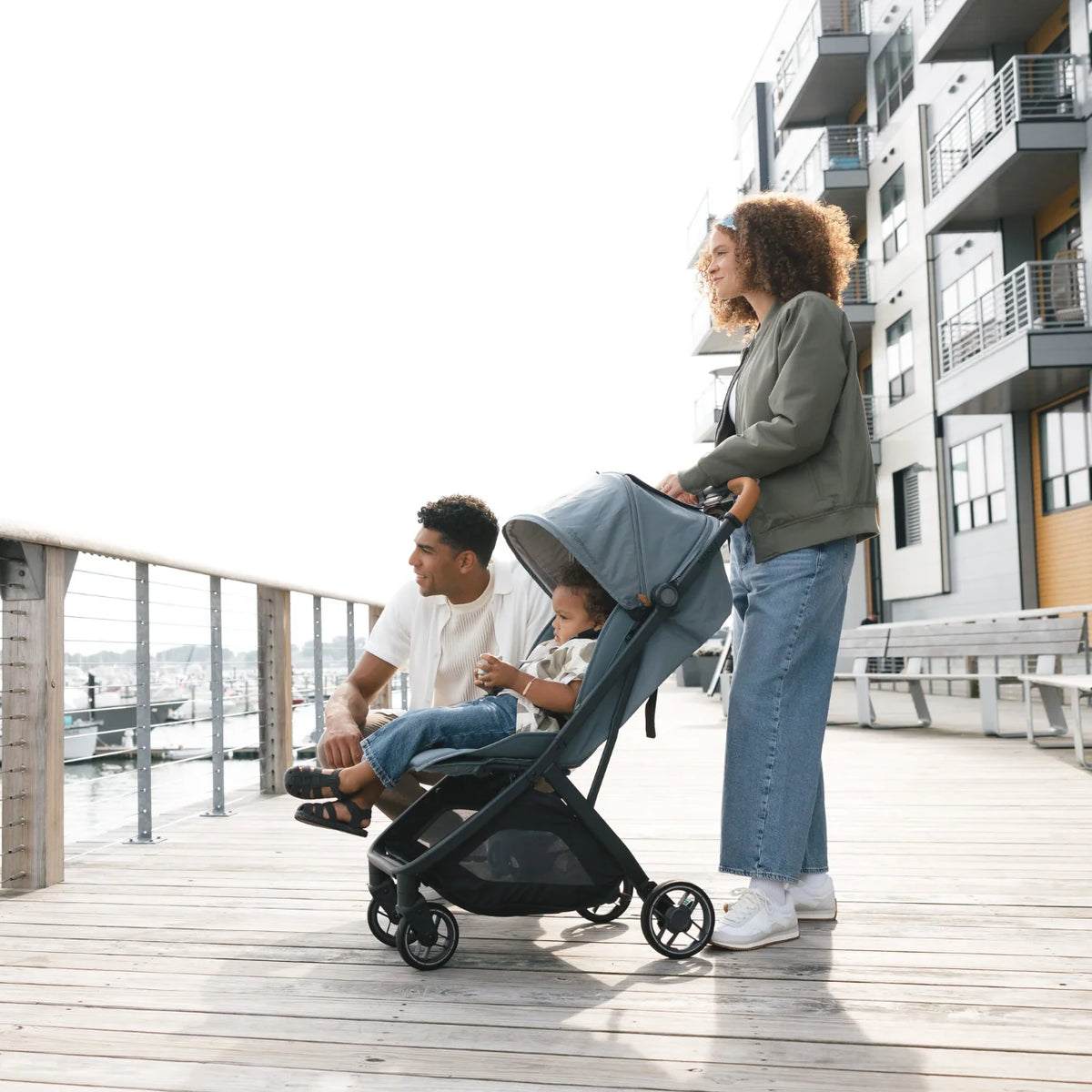 UPPAbaby Minu V3 Stroller - Evelyn (Meadow Green | Carbon Frame | Chestnut Leather) - Lifestyle 3