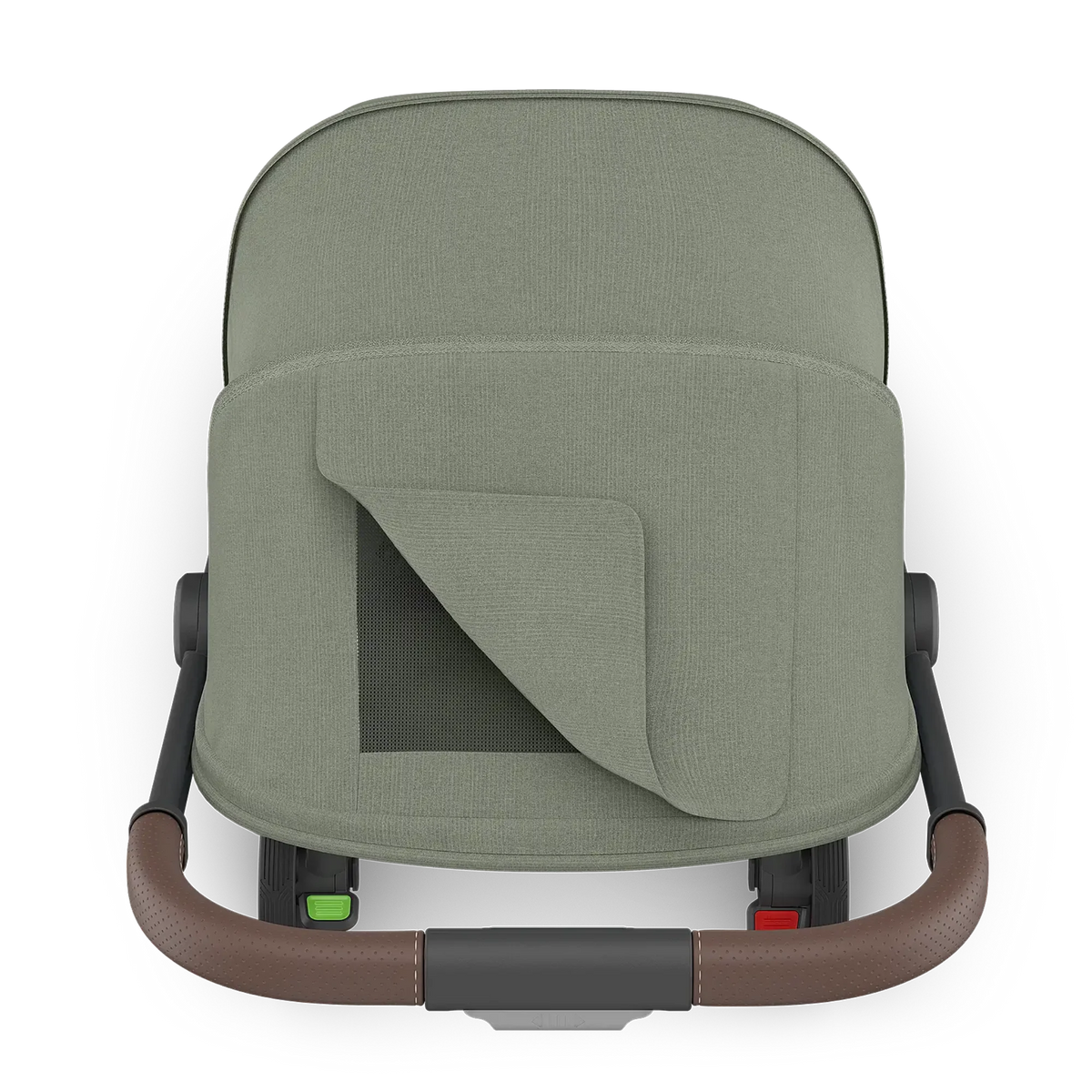 UPPAbaby Minu V3 Stroller - Evelyn (Meadow Green | Carbon Frame | Chestnut Leather) - Peek a boo Window