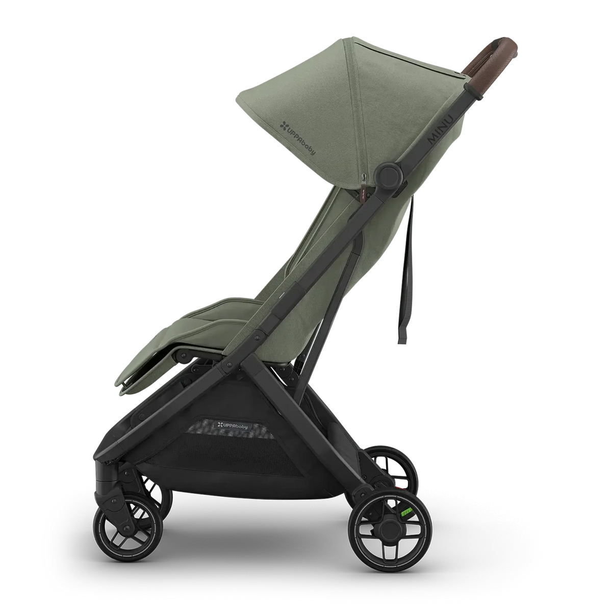 UPPAbaby Minu V3 Stroller - Evelyn (Meadow Green | Carbon Frame | Chestnut Leather) - Side View