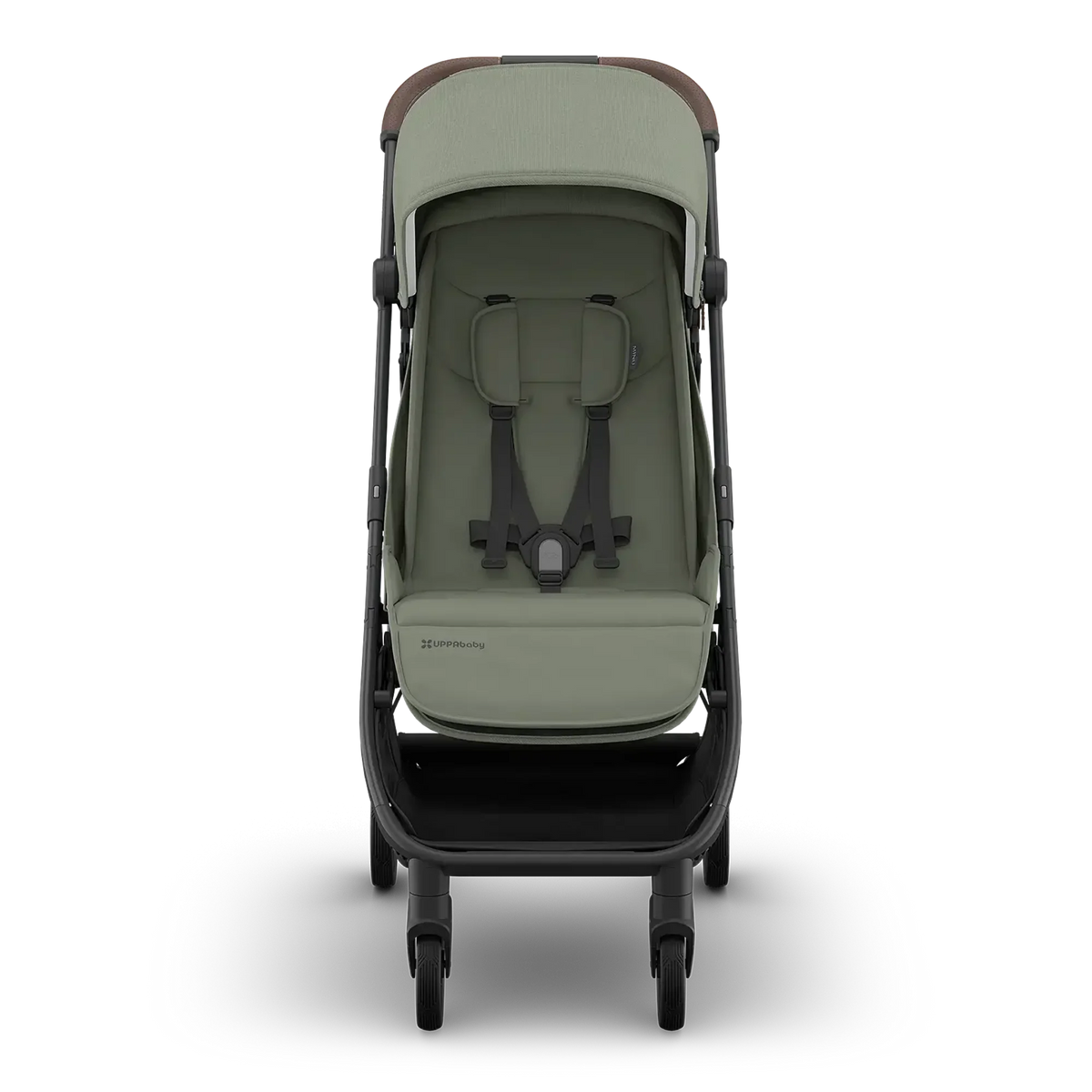 UPPAbaby Minu V3 Stroller - Evelyn (Meadow Green | Carbon Frame | Chestnut Leather) - Front View