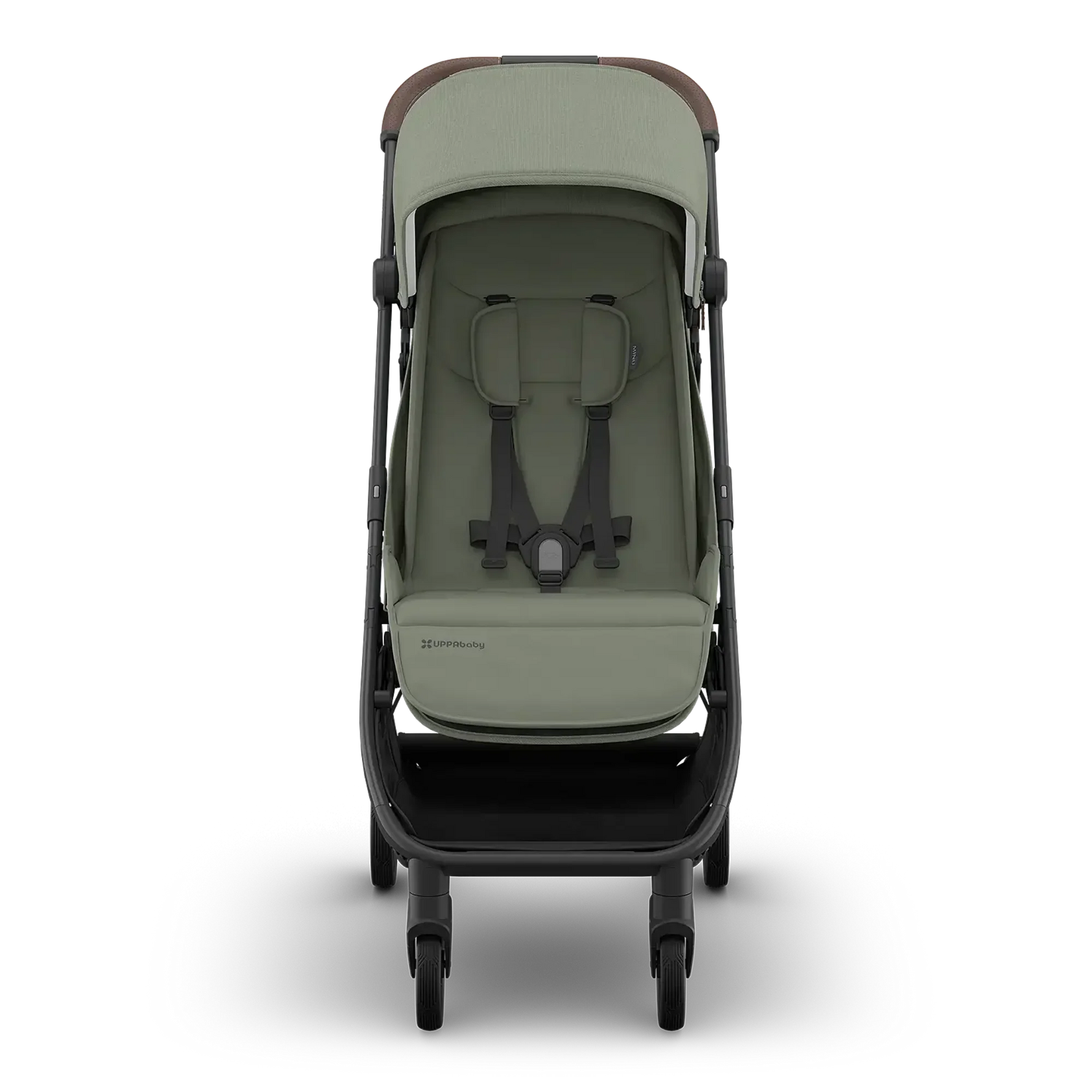 UPPAbaby Minu V3 Stroller - Evelyn (Meadow Green | Carbon Frame | Chestnut Leather) - Front View