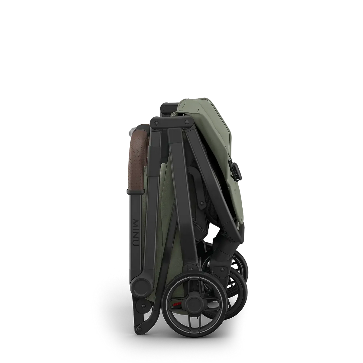 UPPAbaby Minu V3 Stroller - Evelyn (Meadow Green | Carbon Frame | Chestnut Leather) - Compact, Travel-Friendly and Airplane Ready Fold