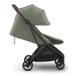 UPPAbaby Minu V3 Stroller - Evelyn (Meadow Green | Carbon Frame | Chestnut Leather) - Side View Reclined & Infant Ready