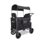 WonderFold W2 Luxe PRO Double Stroller Wagon - Jet Black Angle View with Canopy