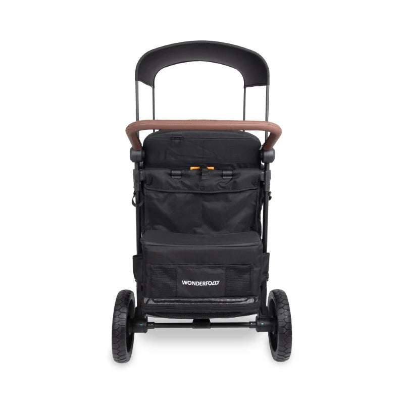 WonderFold W4 Luxe PRO Quad Stroller Wagon - Jet Black Push Bar View
