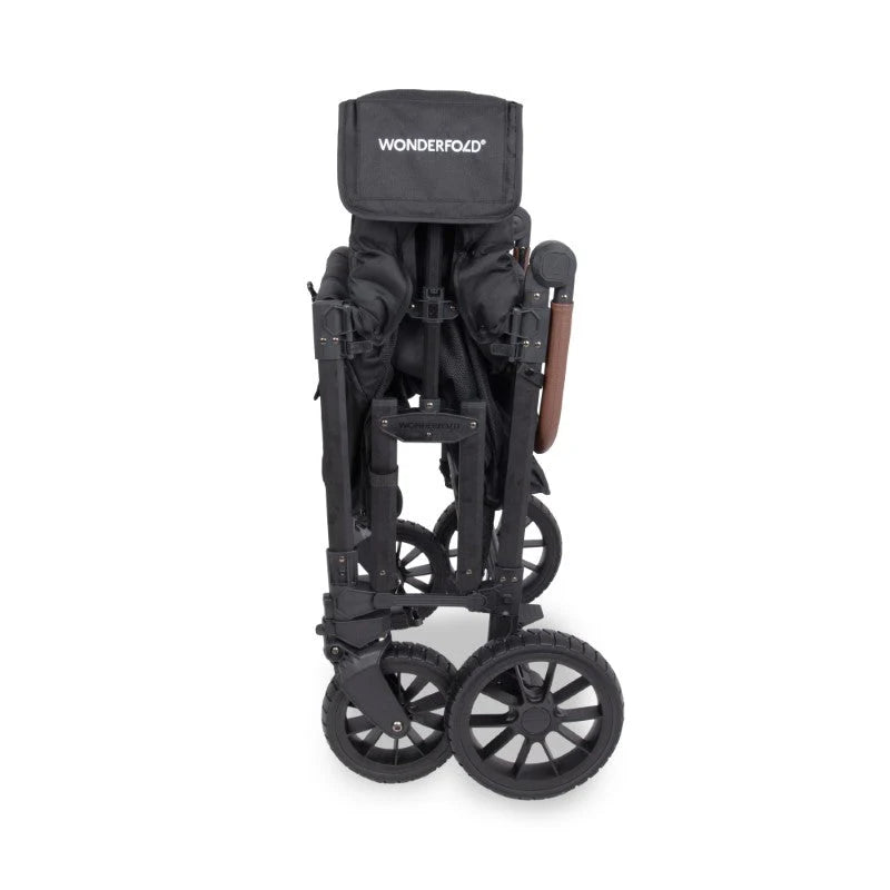 WonderFold W4 Luxe PRO Quad Stroller Wagon - Jet Black Folded 2