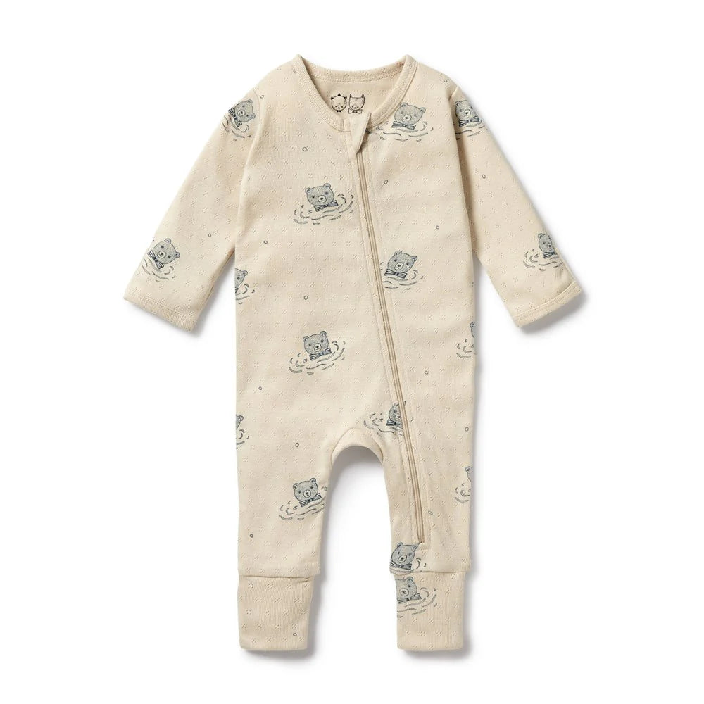 Wilson + Frenchy Organic Pointelle Zipsuit with Feet - Little Bear