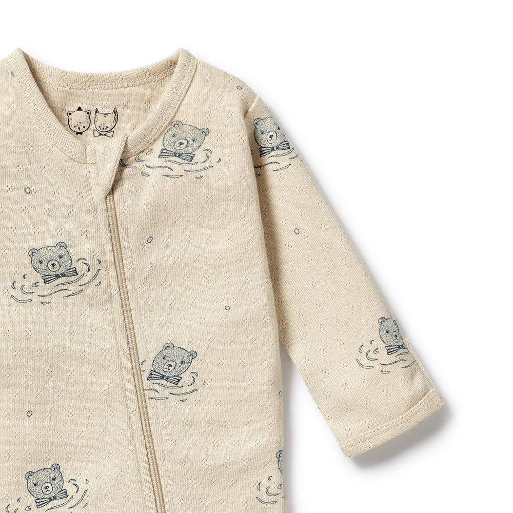 Wilson + Frenchy Organic Pointelle Zipsuit with Feet - Little Bear