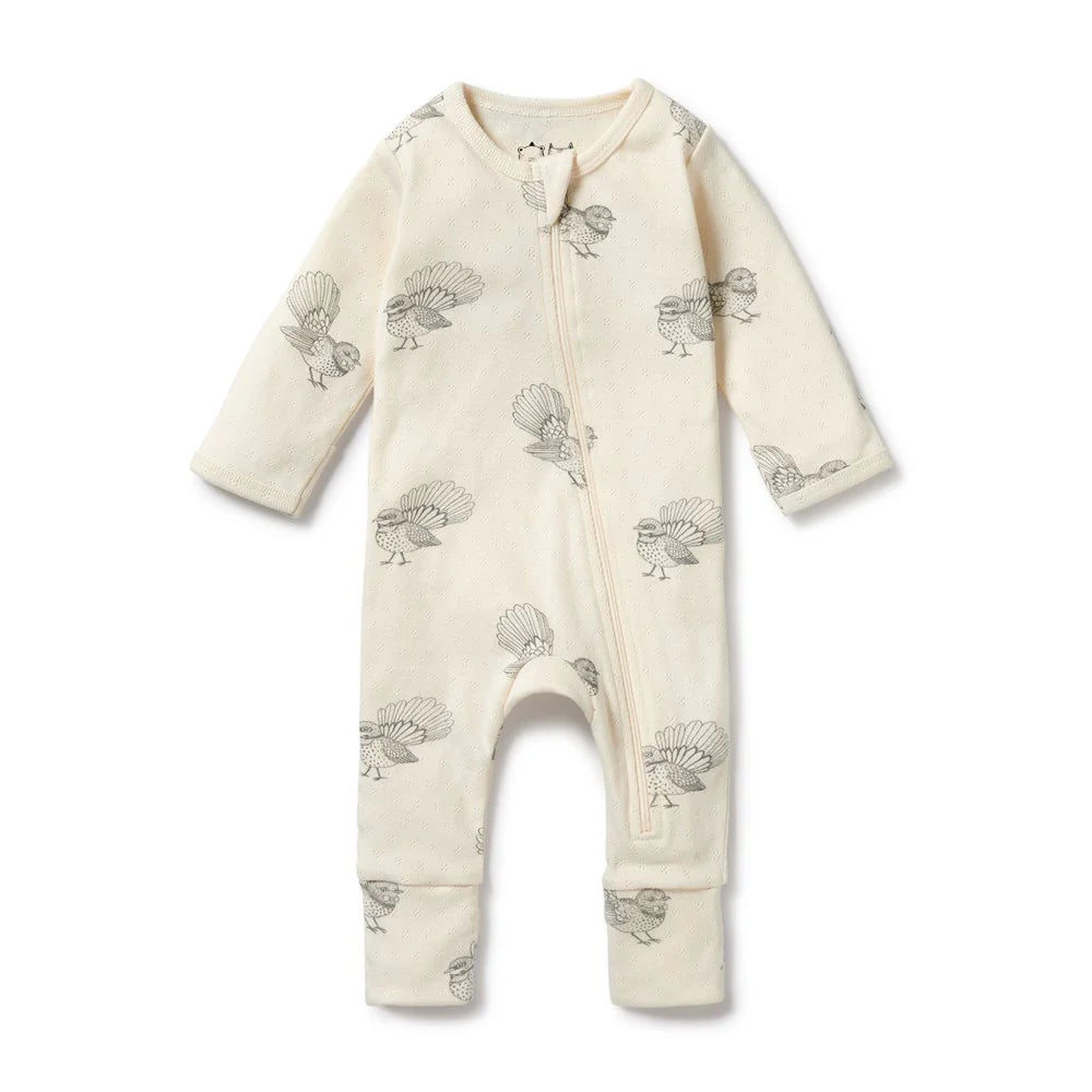 Wilson + Frenchy Organic Pointelle Zipsuit with Feet - Little Fantail