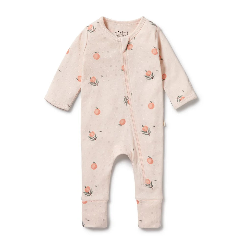 Wilson + Frenchy Organic Pointelle Zipsuit with Feet - Peaches