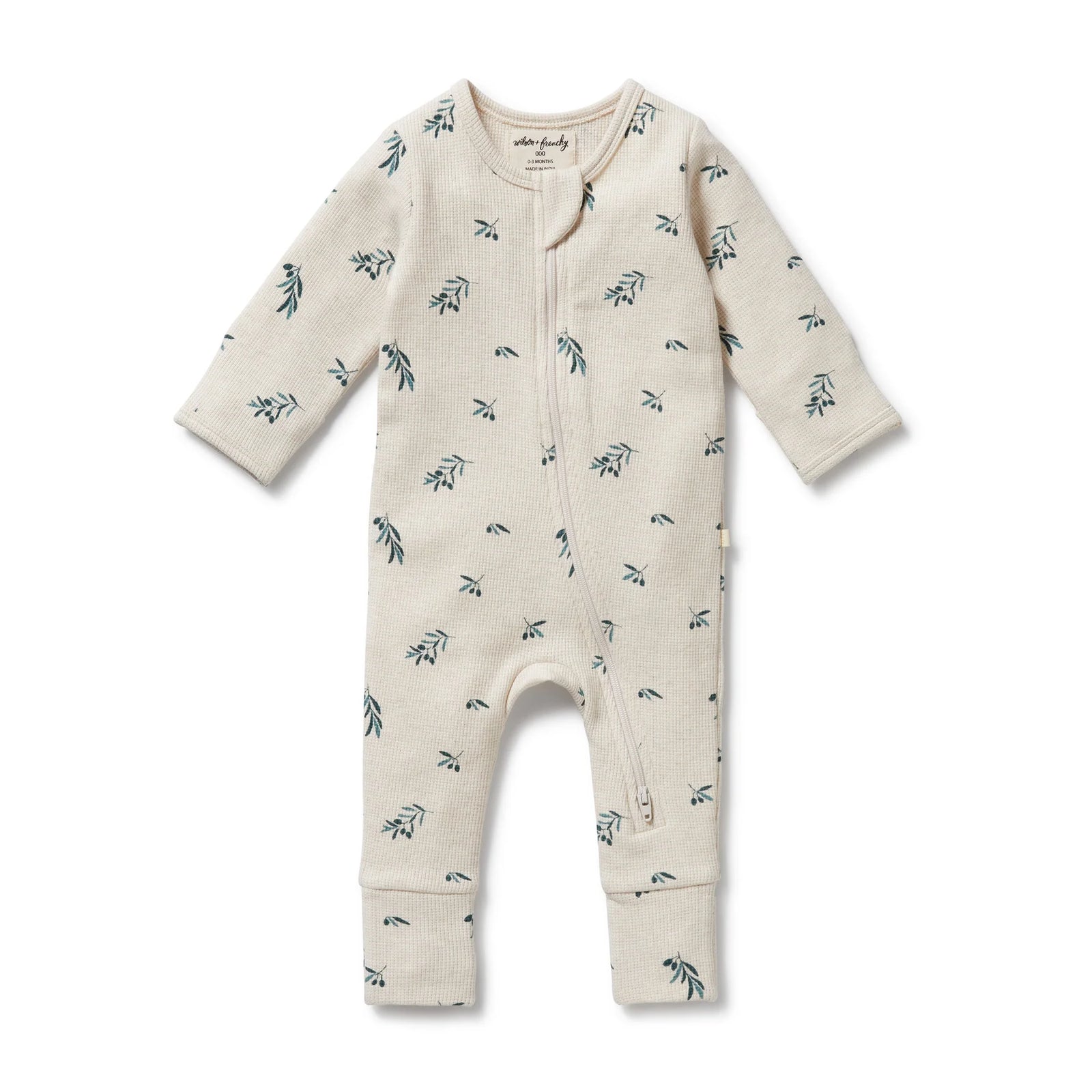 Wilson + Frenchy Organic Waffle Zipsuit with Feet - Little Olive