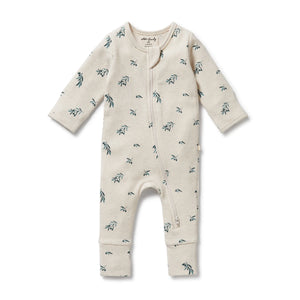 Wilson + Frenchy Organic Waffle Zipsuit with Feet - Little Olive