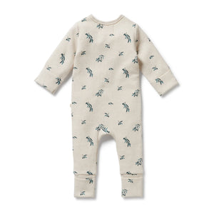 Wilson + Frenchy Organic Waffle Zipsuit with Feet - Little Olive - Back View
