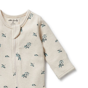 Wilson + Frenchy Organic Waffle Zipsuit with Feet - Little Olive - Print Detail