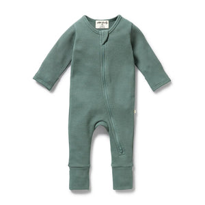 Wilson + Frenchy Organic Waffle Zipsuit with Feet - Pine Green