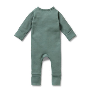 Wilson + Frenchy Organic Waffle Zipsuit with Feet - Pine Green - Back View