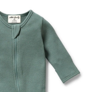 Wilson + Frenchy Organic Waffle Zipsuit with Feet - Pine Green - Detail