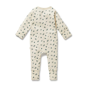 Wilson + Frenchy Organic Zipsuit with Feet - Twilight Leaf - Back View