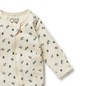 Wilson + Frenchy Organic Zipsuit with Feet - Twilight Leaf - Print Detail