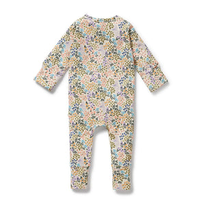 Wilson + Frenchy Organic Zipsuit with Feet - Tiny Bloom - Back View