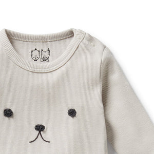 Wilson + Frenchy Organic Rib Long Sleeved Bodysuit  Cloud -Detail View