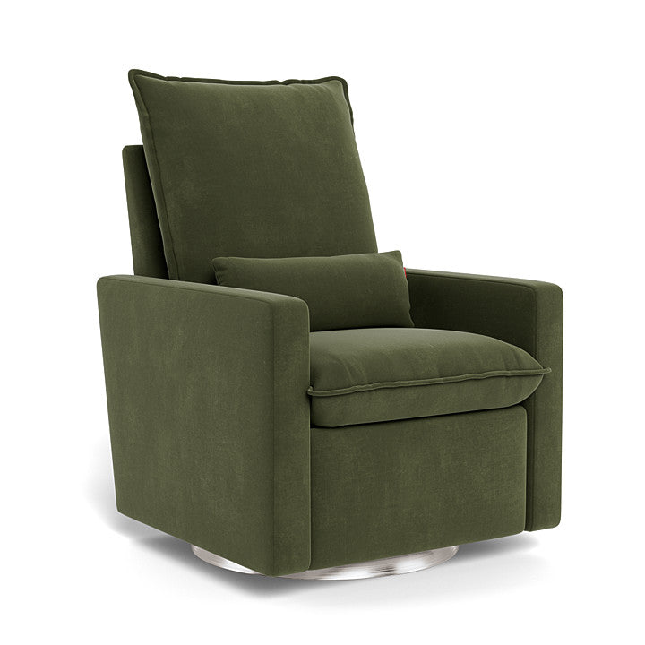 Moss Green Velvet / Brushed Silver Swivel Base - Monte Design Cortina Glider Recliner - Performance