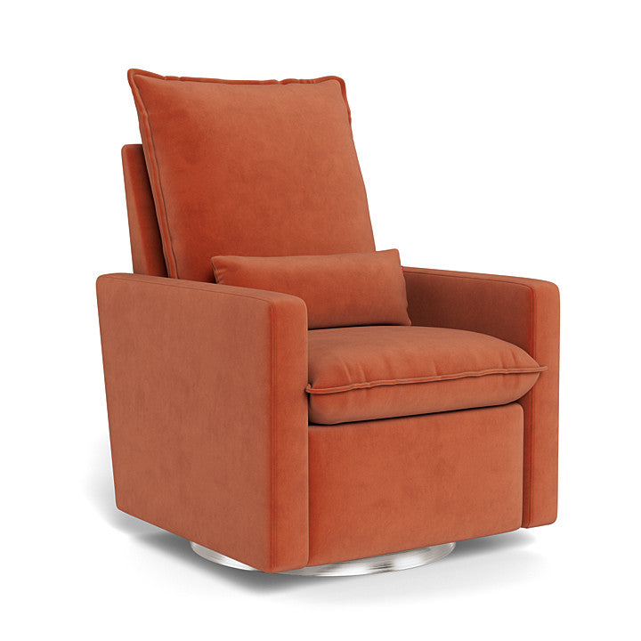 Terracotta Velvet / Brushed Silver Swivel Base - Monte Design Cortina Glider Recliner - Performance