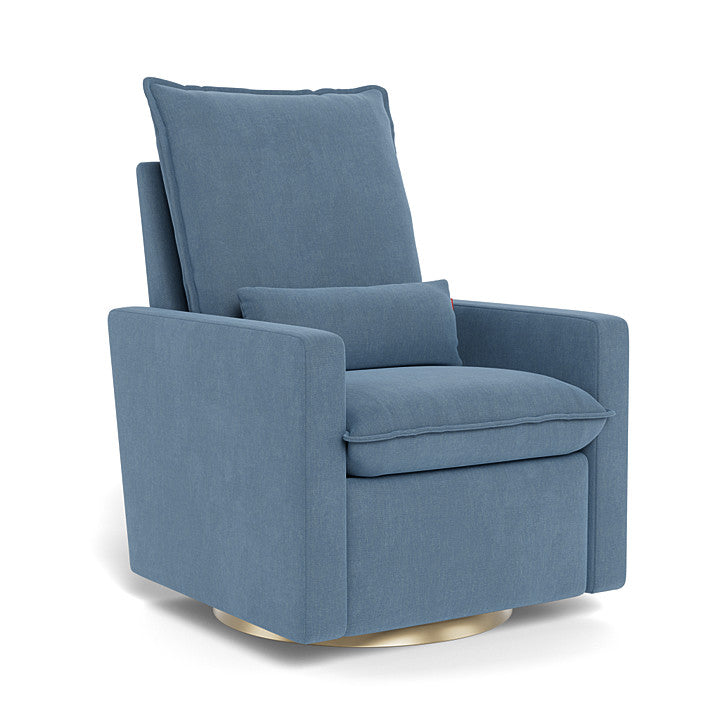 Denim Blue / Matte Gold Swivel Base - Monte Design Cortina Glider Recliner - Performance