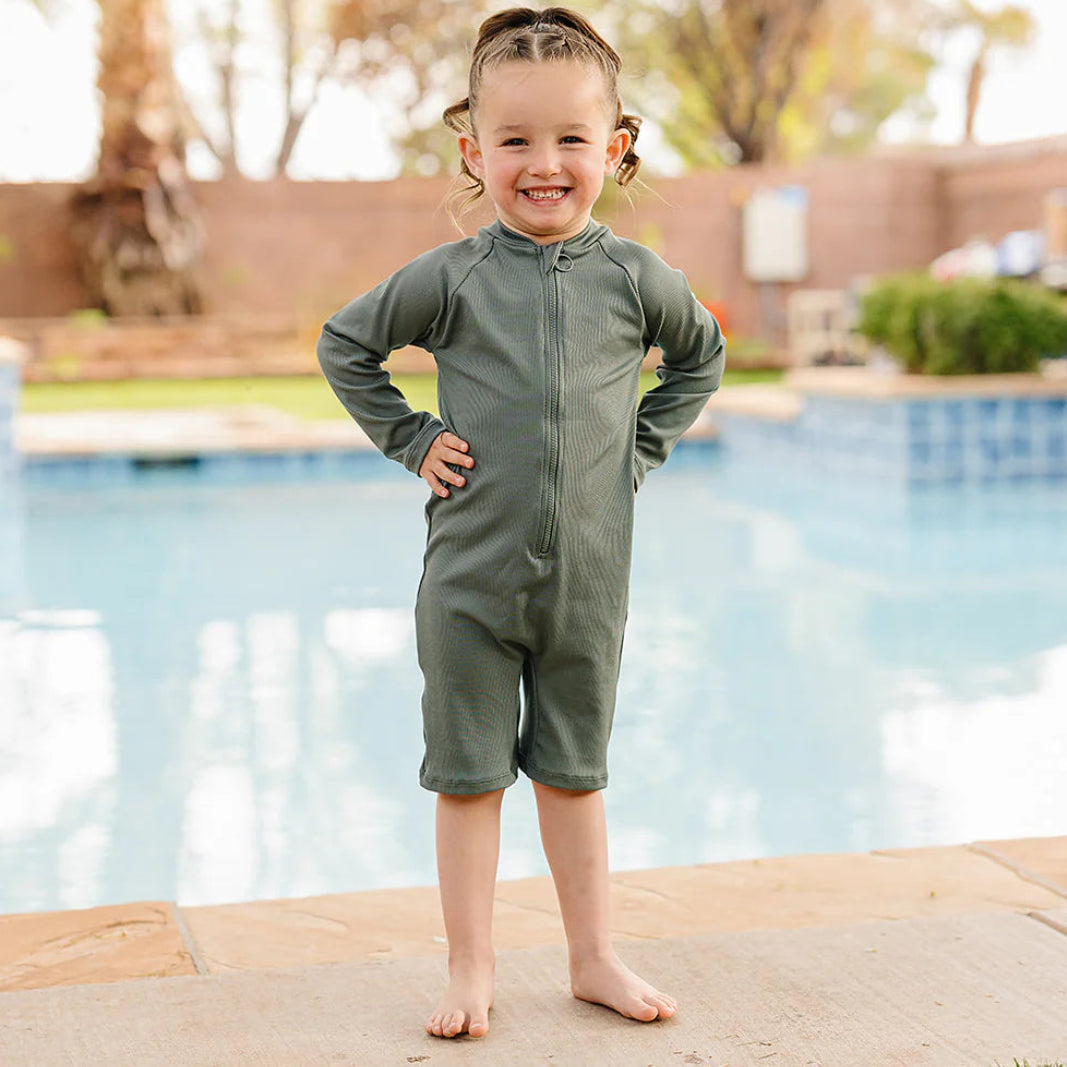Current Tyed Clothing UV Sunsuit - Solid Dark Green Ribbed Lifestyle 2