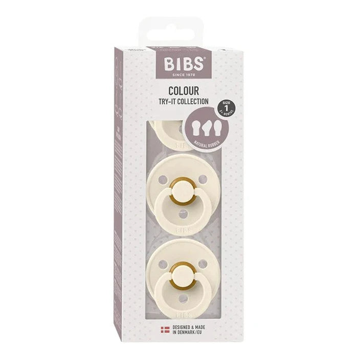 BIBS Pacifiers Try-It Collection 3 Pack - Ivory Packaged