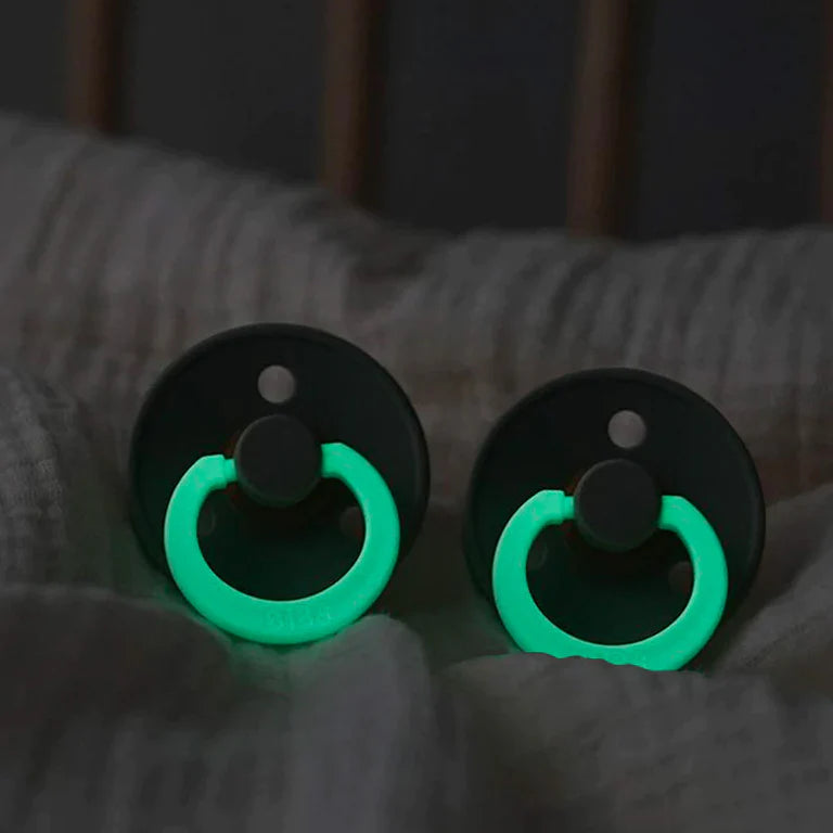 BIBS Pacifier Glow In The Dark Night 2 Pack - Iron and Baby Blue 2