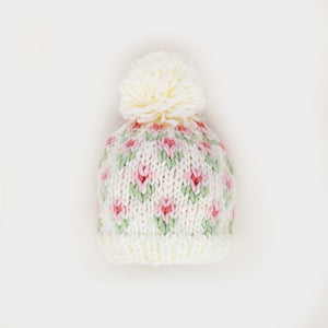 Huggalugs Bitty Blooms Beanie Hat - Blush & White