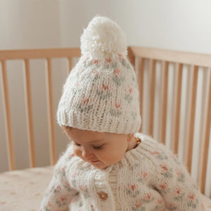Huggalugs Bitty Blooms Beanie Hat - Blush & White - Lifestyle 1