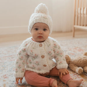 Huggalugs Bitty Blooms Beanie Hat - Blush & White - Lifestyle 2