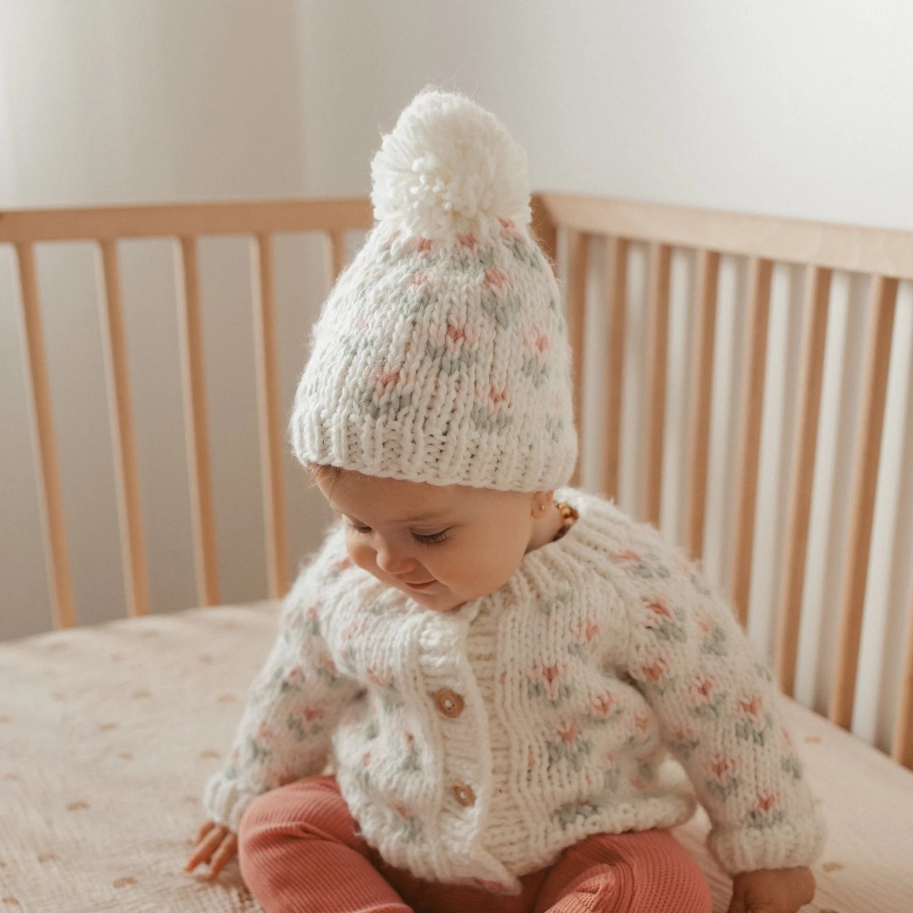 Huggalugs Bitty Blooms Cardigan Sweater - Blush & White - Lifestyle 2