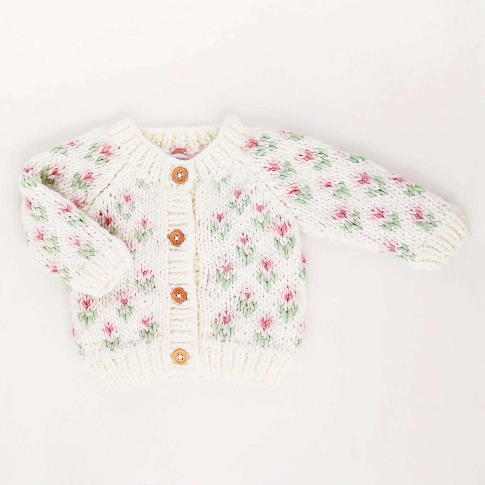 Huggalugs Bitty Blooms Cardigan Sweater - Blush & White
