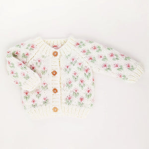 Huggalugs Bitty Blooms Cardigan Sweater - Blush & White
