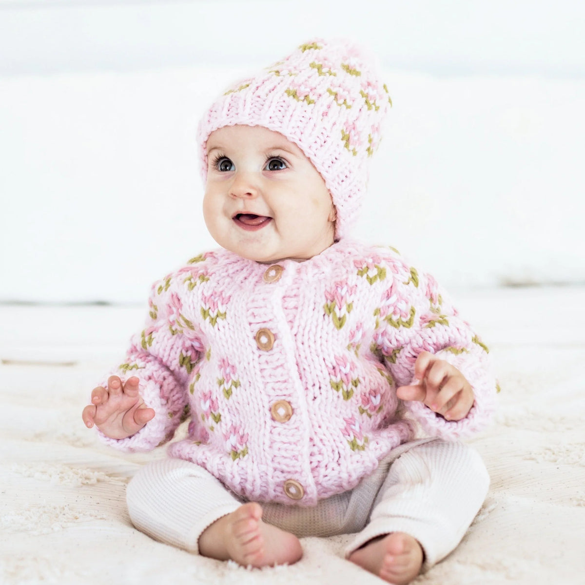 Huggalugs Bitty Blooms Blush Cardigan Sweater Lifestyle 2